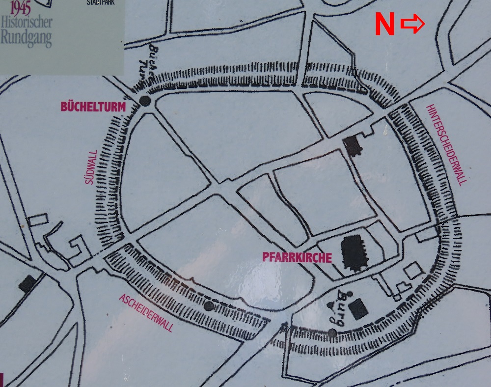 Stadtplan mit eingezeicnheter Burg.