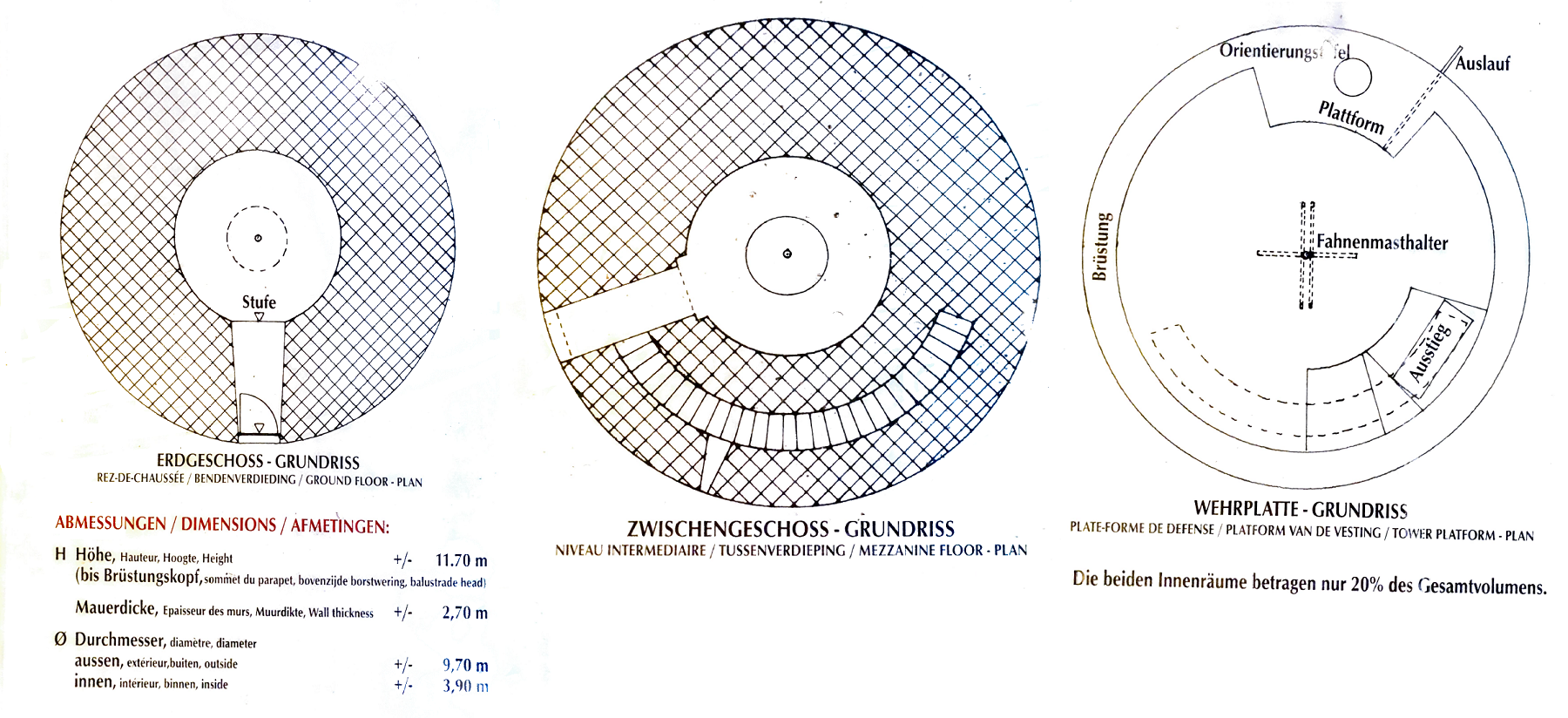 Grundrisse des Turms.