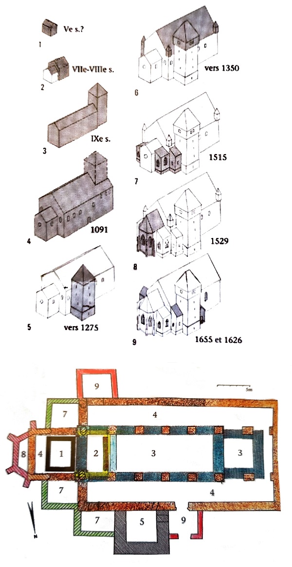 Grundriss der Kirche mit Bauphasen.