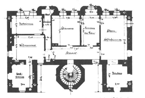Grundriss des Erdgeschosses. Vermessen und gezeichnet im Jahr 1904.