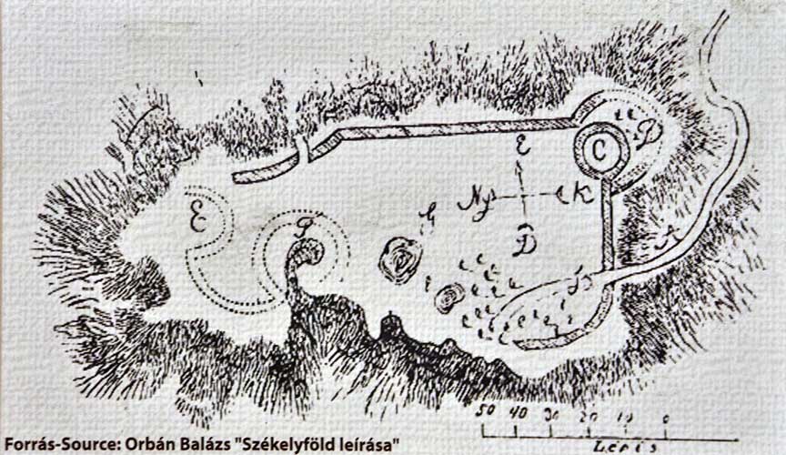Fehlerhafter Grundriss von Orbán Balázs in einer Schautafel unterhalb der Burg (Rundturm anstatt eines rechteckigen).