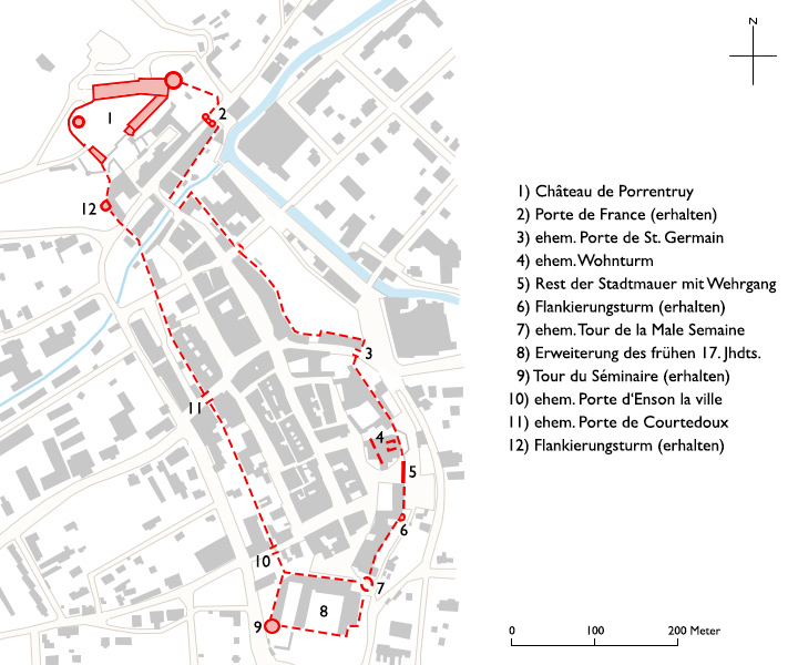 Grundriss Stadtbefestigung Porrentruy